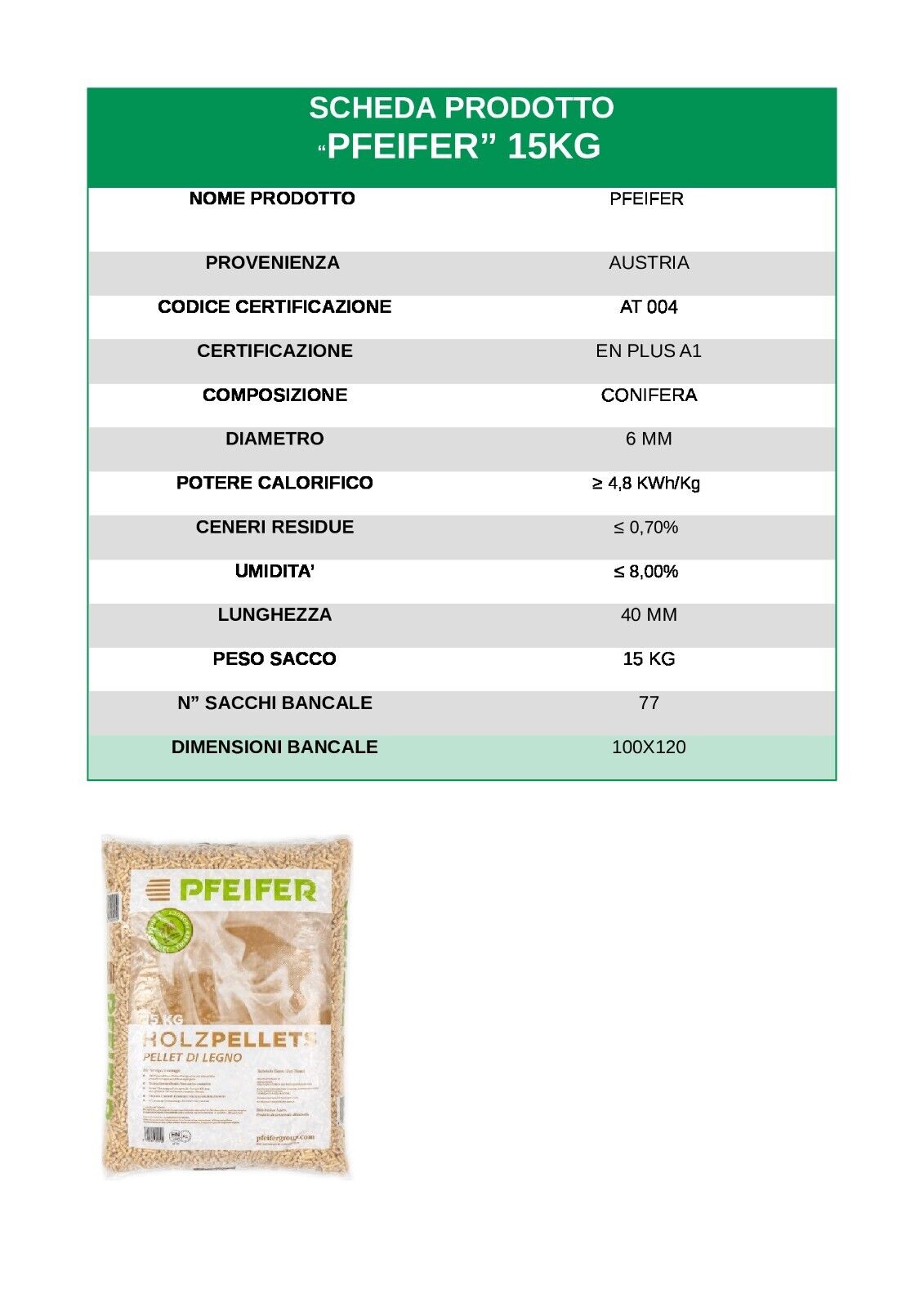 Pellet Pfeifer holzpellets bancale 70 sacchi da 15 Kg - immagine 2
